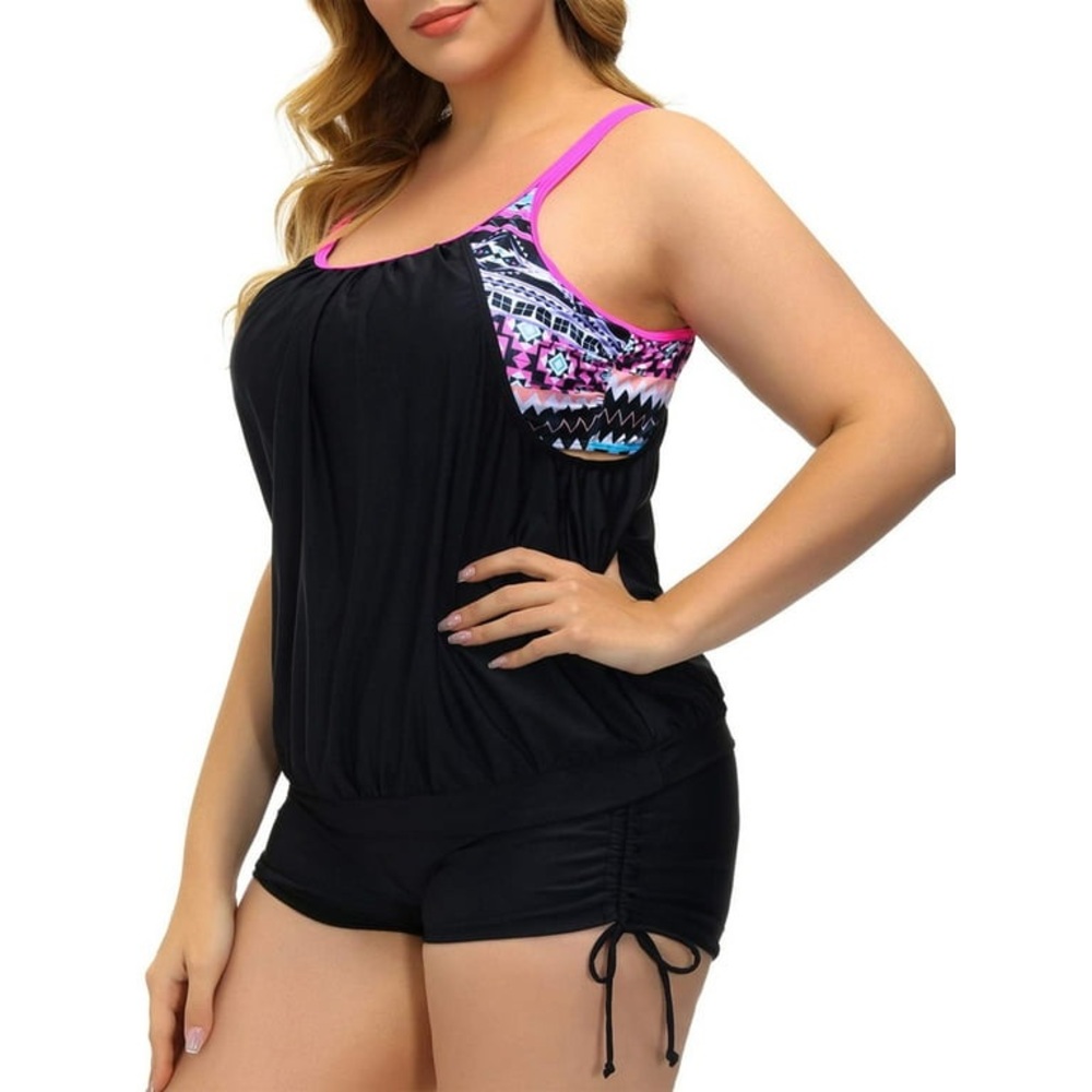 Women's Plus Size Swimsuits Double Up Blouson Tankini Top Swimwear No Bottom New